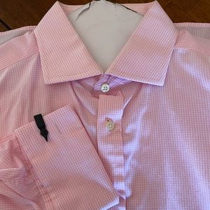 THOMAS PINK of LONDON French cuff dress shirt pink gingham print 16 1/2-34 $30.